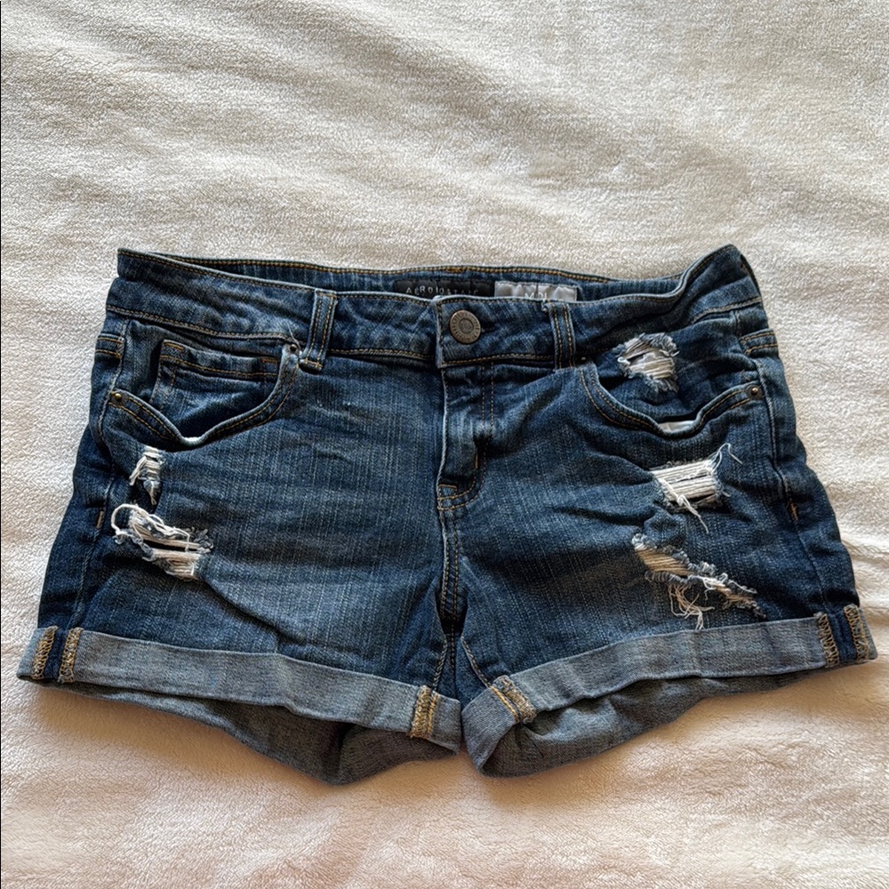 Aeropostale Distressed Dark Blue Jean Shorts